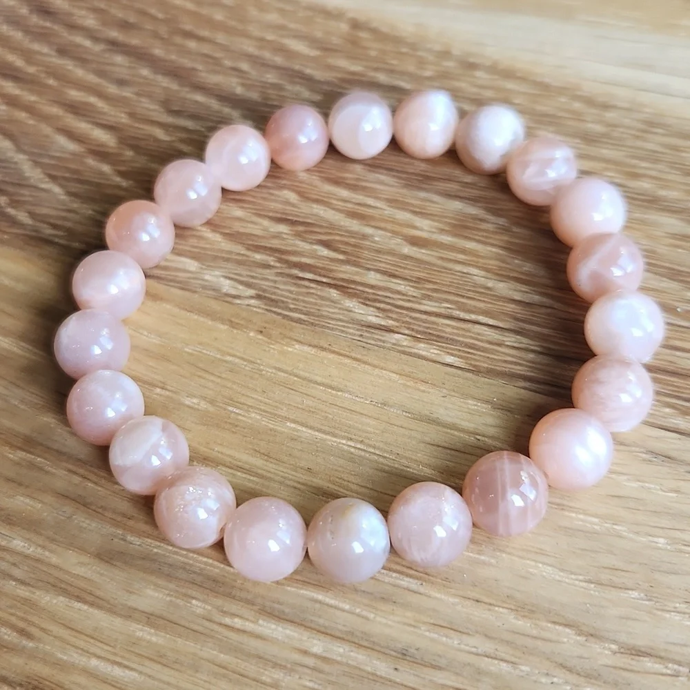 Light Orange Sunstone Beads Stretch Bracelet - Hand Crafted